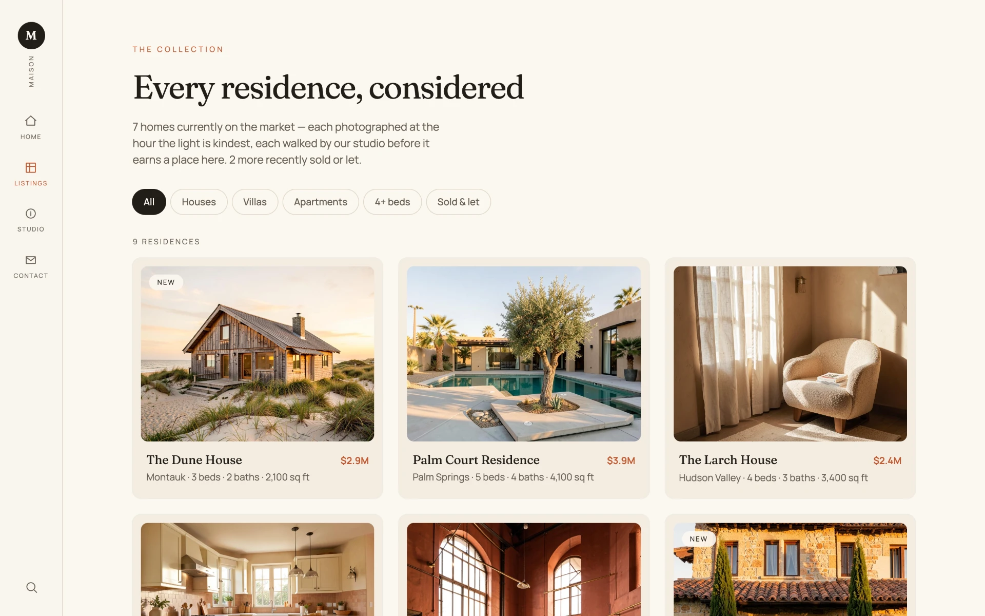 Maison public property listings website on desktop