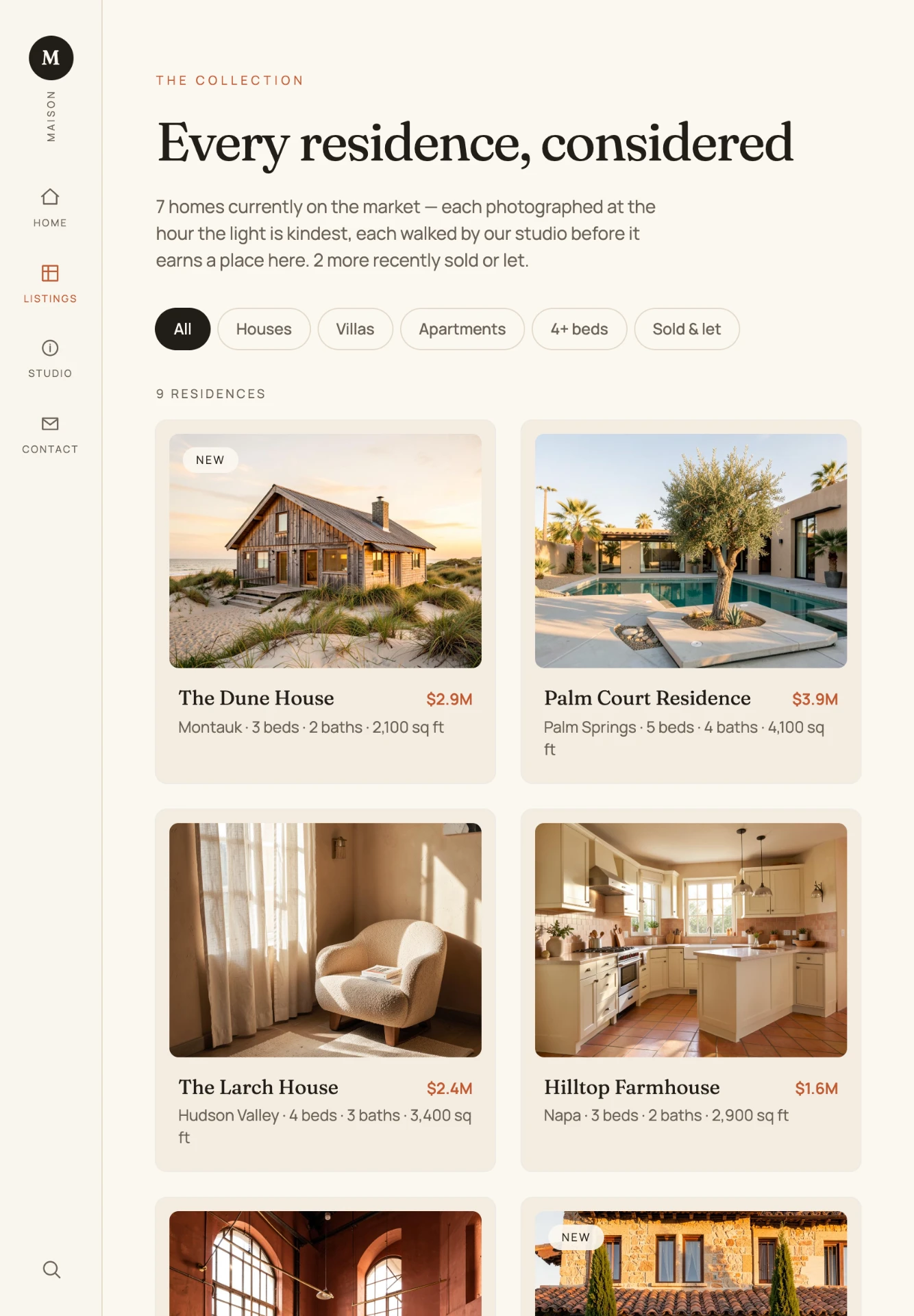Maison listings website on tablet