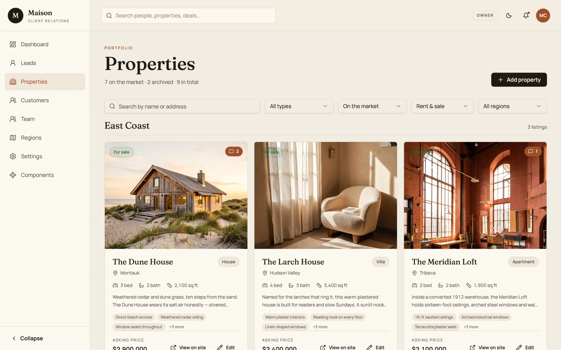 Maison CRM property portfolio management