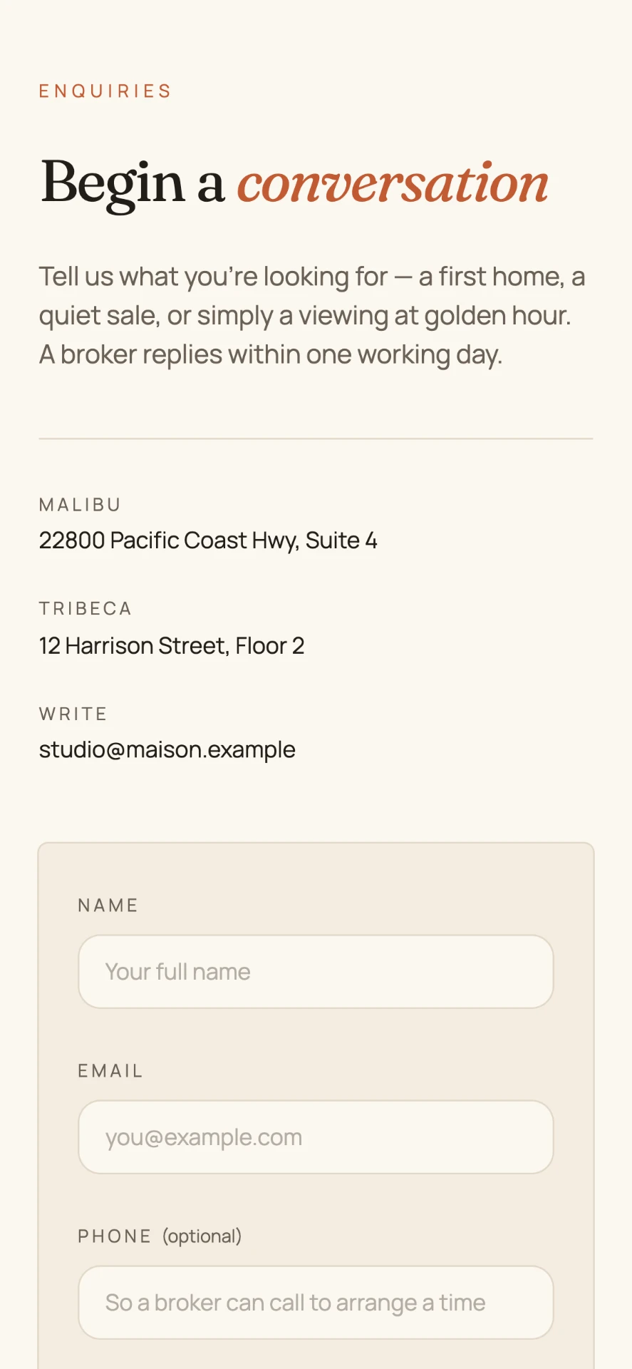Maison mobile property enquiry form